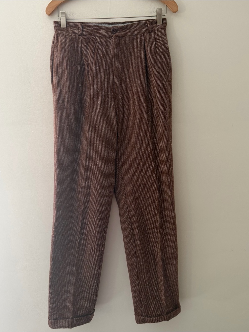 Vintage Wool Trousers Pants  Tweed Pleated Cuffed Rust Size Small Annie Hall 70s